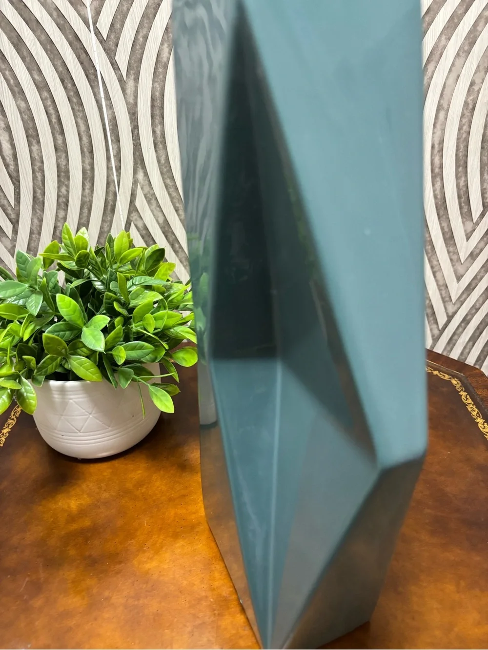 Beautiful teal ceramic geometric vase